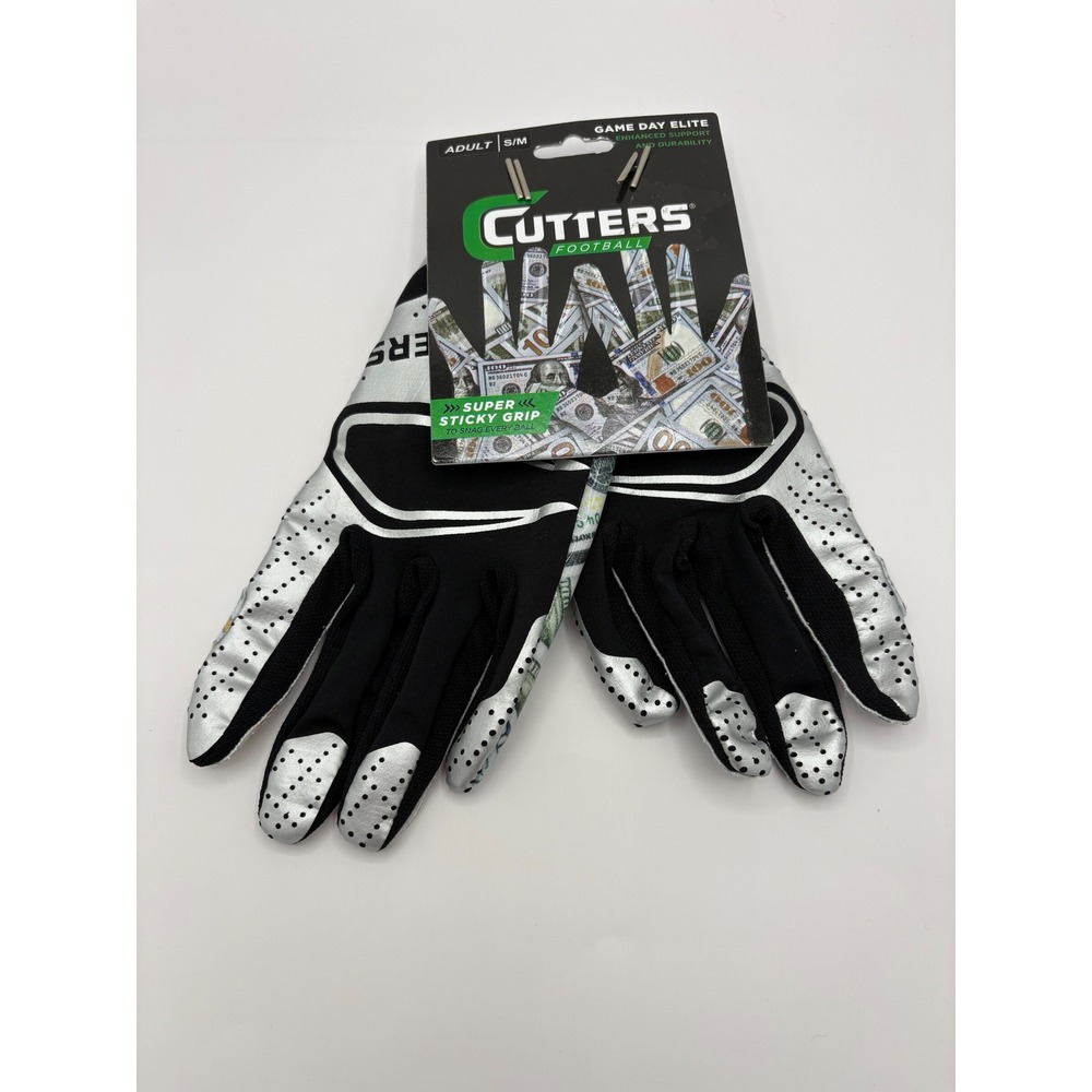Cutters Game Day Elite Football Receiver Gloves - Benjamins Money Print- S/M NWT